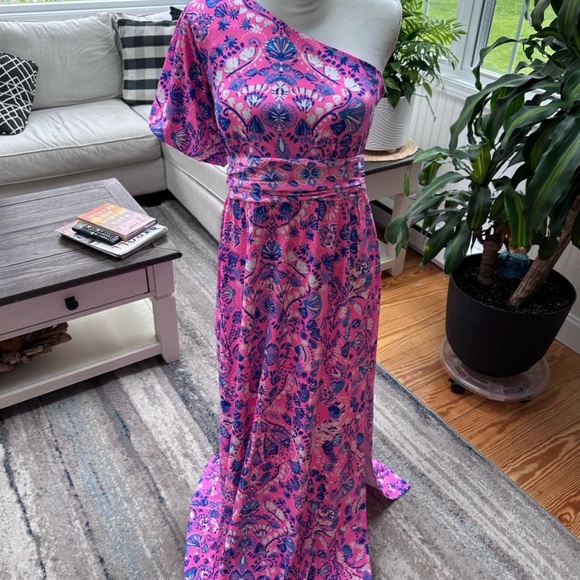 NWT’s Solana One-Shoulder Maxi in Havana Pink Turtle Tidepool Engineered knit. - Picture 2 of 5